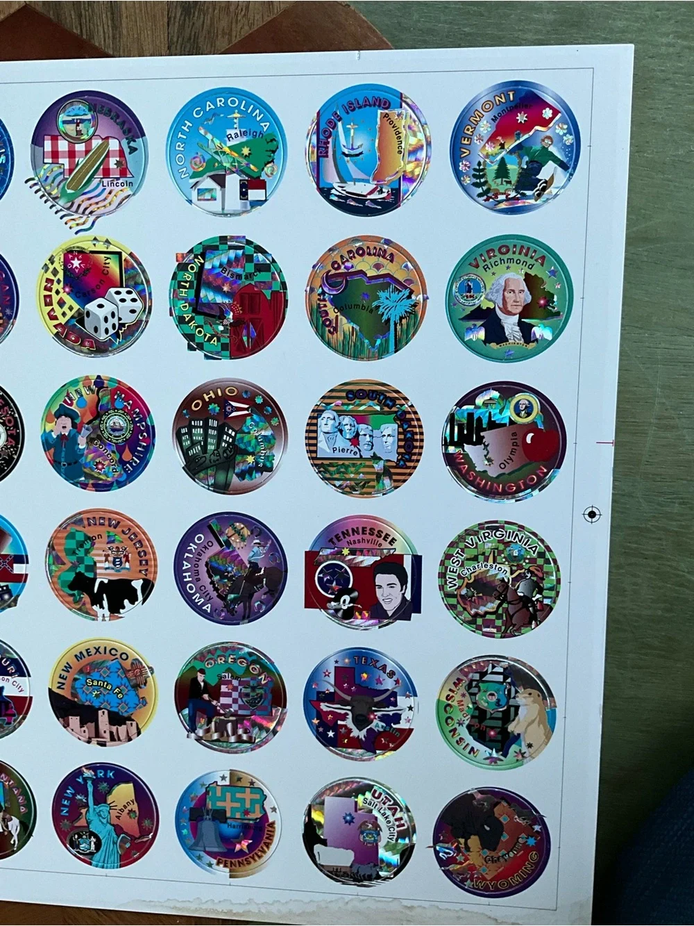 RARE Vintage 90s Uncut POG Sheet! 54 Holographic 50 US States & Govt CompleteSet